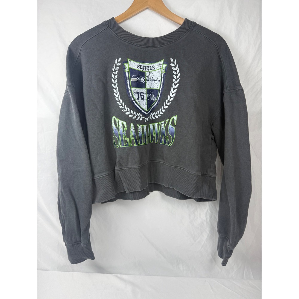 Seattle Seahawks Women's Large Cropped Sweatshirt Gray Graphic Pullover NFL #mc